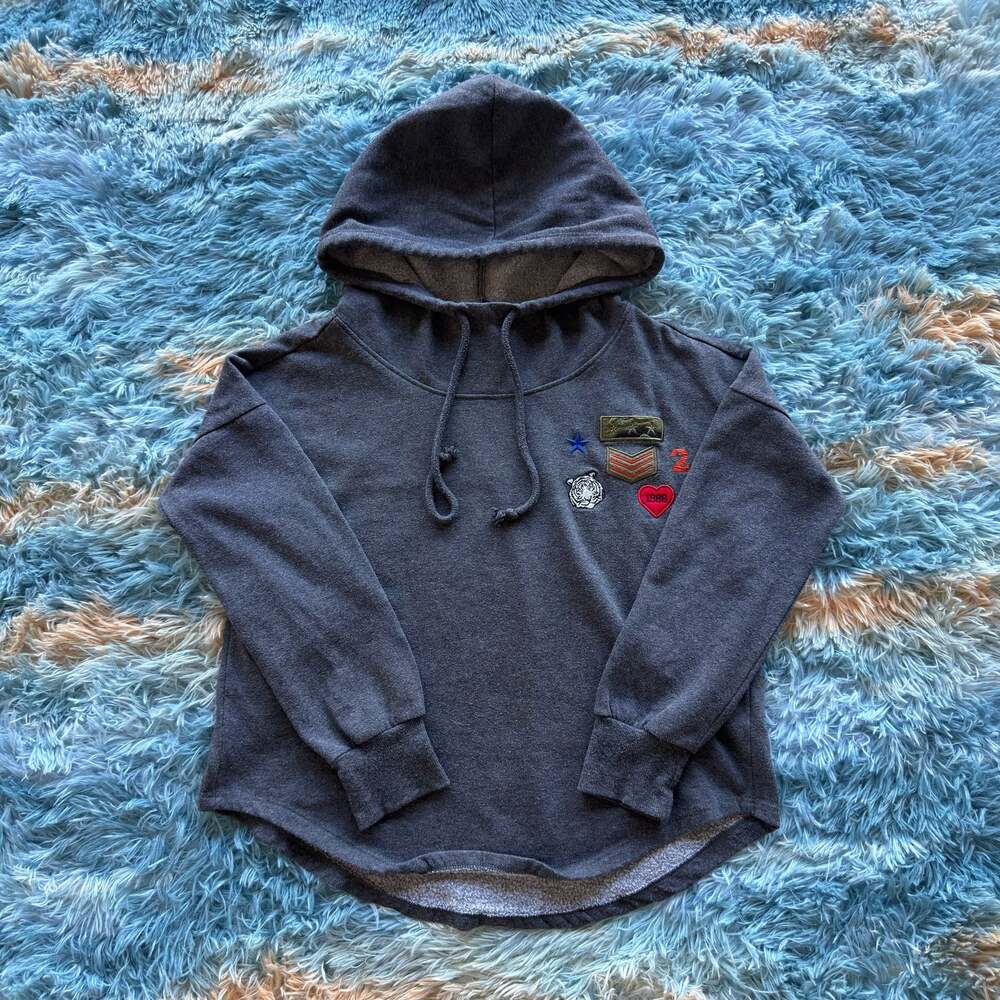 Derek Heart Charcoal Grey Patch Hoodie Sweatshirt Size S